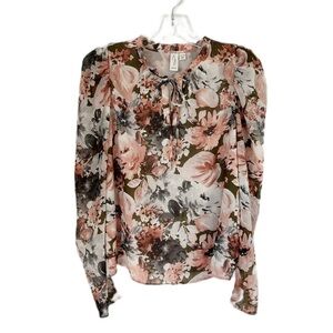 Joie | Floral  Print Long Sleeve Blouse with Metallic Embellishment Size XS